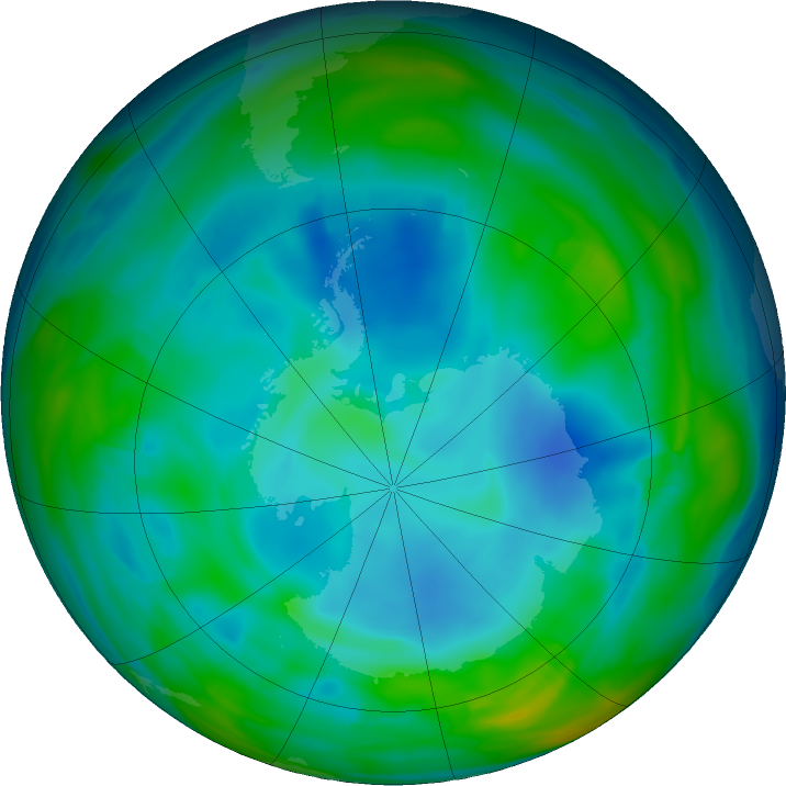 Antarctic ozone map for 03 July 2019